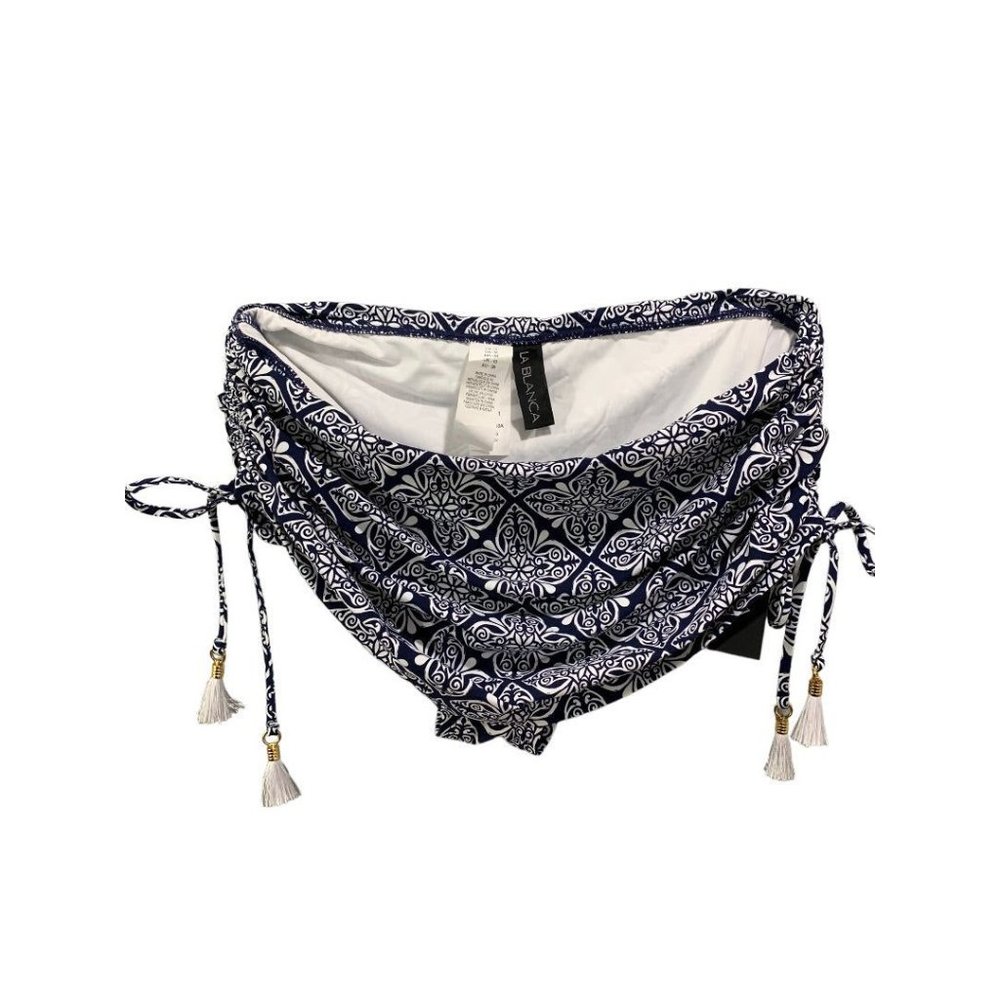 6 La Blanca Women's Swim Bottoms Blue White LB1JB91 Indigo Ruched Sides